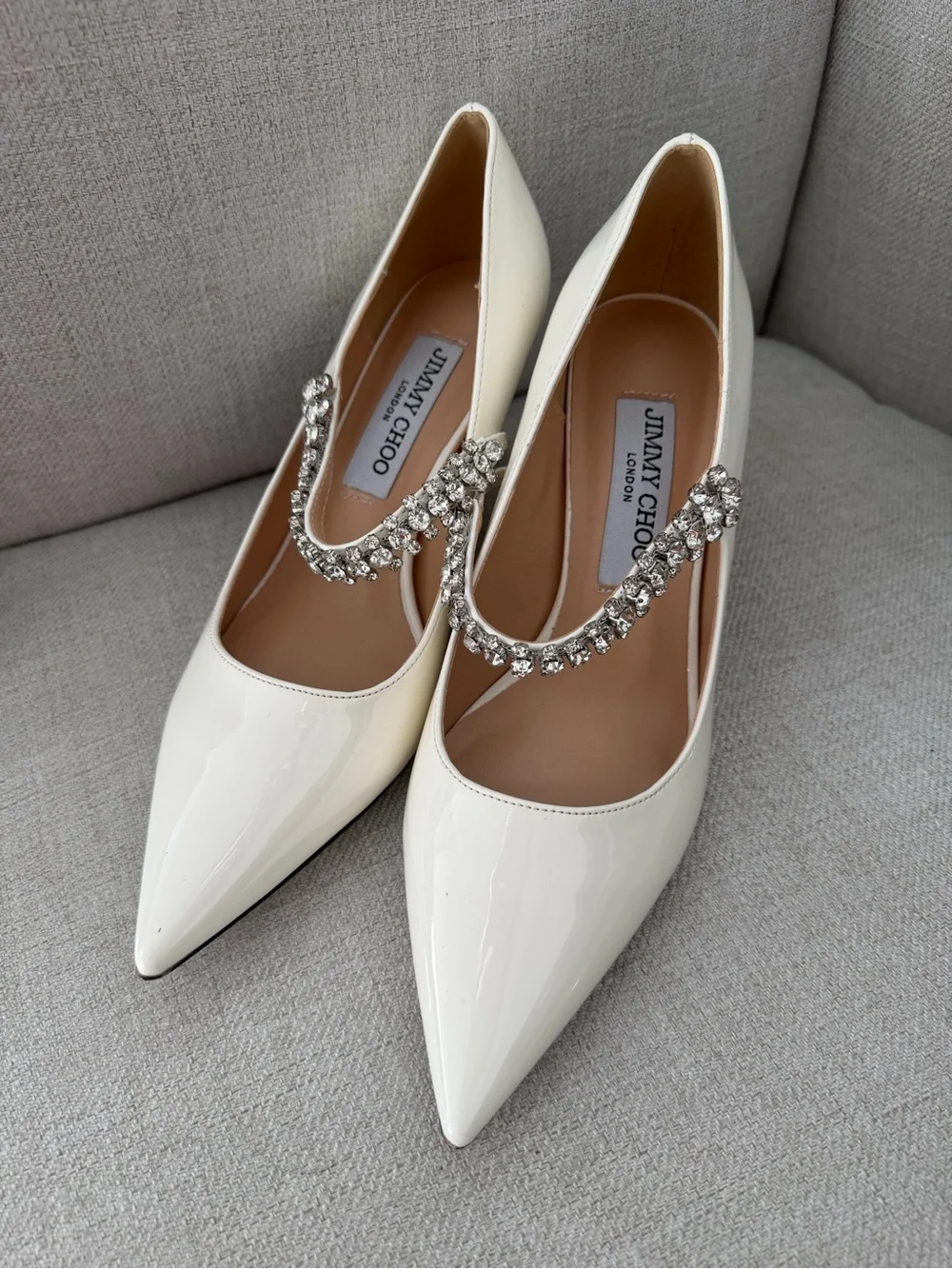 Never worn Jimmy Choo Ivory Pointed-Toe Crystal-Strap Pumps Bing Pump 65